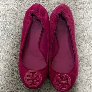 Tory Burch Suede Flats in Deep Raspberry